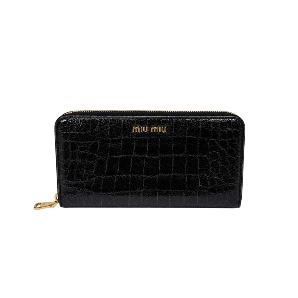 Miu Miu Leather Croc Embossed Long Zip Wallet
